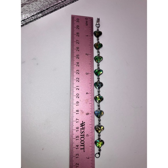 Mother of Pearl Heart Shaped Silver-Tone 7 Inch Bracelet! - Picture 9 of 10